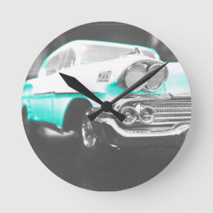 1958 Chevy Impala hellblauer Oldtimer Runde Wanduhr