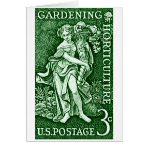 1958 im Garten arbeitend + Gartenbau-Briefmarke