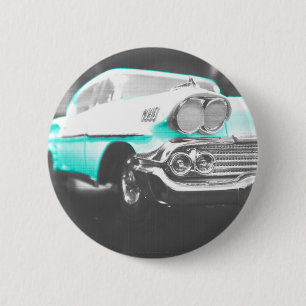 1958er Chevy Impala strahlend blaues Oldtimer-Auto Button