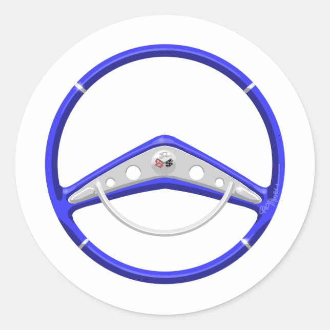 1959 Blaues Chevrolet-Lenkrad Runder Aufkleber (Vorderseite)