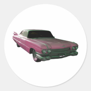 1959 Caddilac Big Pink Fins Runder Aufkleber