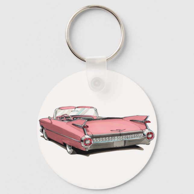 1959 Cadillac Pink Car Schlüsselanhänger (Vorderseite)