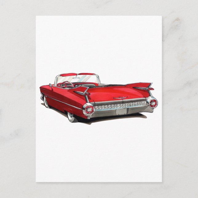 1959 Cadillac Red Car Postkarte (Vorderseite)