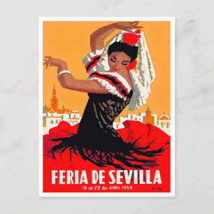 1959 Feria de Sevilla Vintage-Reise Postkarte
