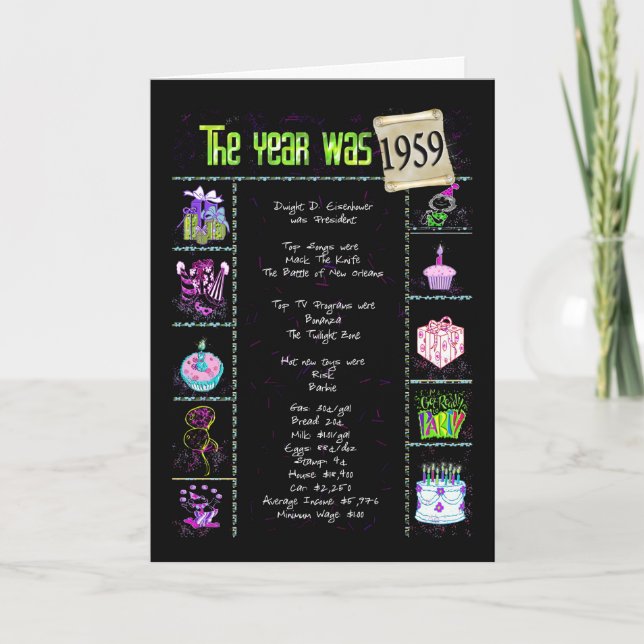 1959 Geburtstags-Spaß-Tatsachen Karte (Vorderseite)