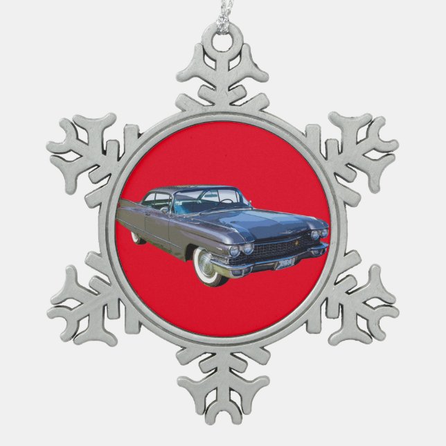1960 Cadillac Classic Luxury Car Schneeflocken Zinn-Ornament (Vorderseite)