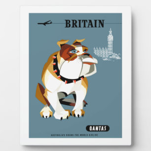 1960 Qantas Britain Bulldog Travel Poster Fotoplatte