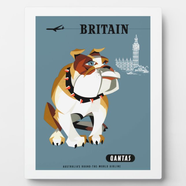 1960 Qantas Britain Bulldog Travel Poster Fotoplatte (Vorderseite)