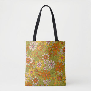 1960er, 1970er Jahre, grün & orange Retro floral