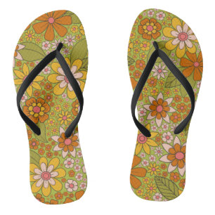 1960er, 1970er Jahre, grün & orange Retro floral Flip Flops