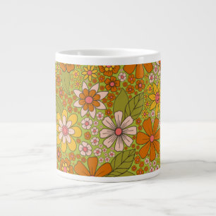 1960er, 1970er Jahre, grün & orange Retro floral Jumbo-Tasse