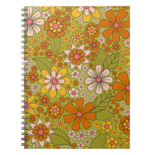 1960er, 1970er Jahre, grün & orange Retro floral Notizblock