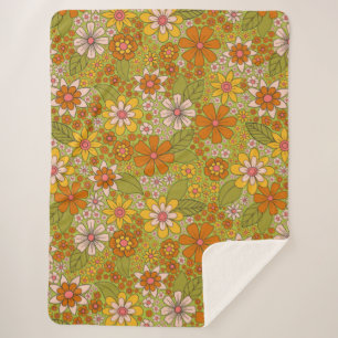 1960er, 1970er Jahre, grün & orange Retro floral Sherpadecke