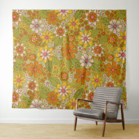 1960er, 1970er Jahre, grün & orange Retro floral