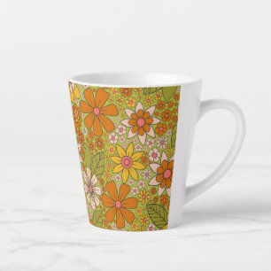 1960er, 1970er Retro-Blumenmuster in Grün und Oran Milchtasse