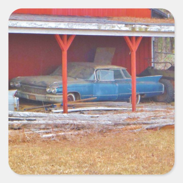 1960er BLUE CADILLAC DEVILLE Oldtimer Quadratischer Aufkleber (Vorderseite)