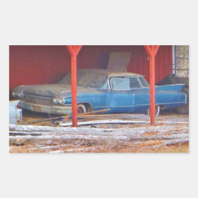 1960er BLUE CADILLAC DEVILLE Oldtimer Rechteckiger Aufkleber (Vorderseite)