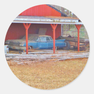 1960er BLUE CADILLAC DEVILLE Oldtimer Runder Aufkleber