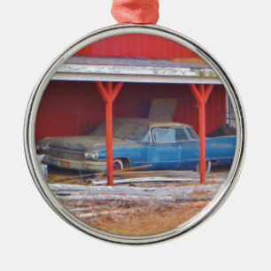 1960er BLUE CADILLAC DEVILLE Oldtimer Silbernes Ornament