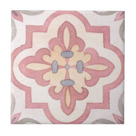 1960er Handgemalte Blume Klassisches Aquarellrosa Fliese