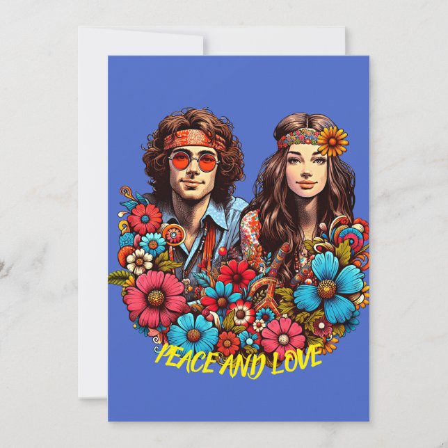 1960er Hippie Couple Blume Child Peace & Liebe art Einladung (Vorderseite)