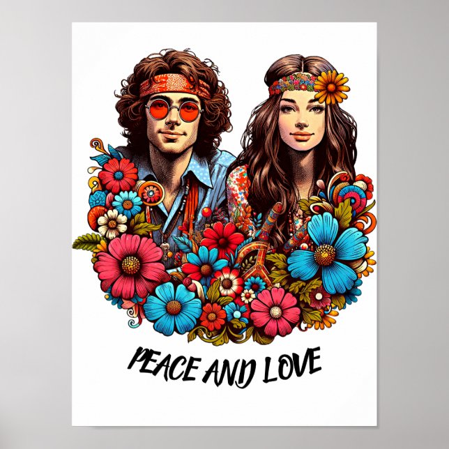1960er Hippie Couple Blume Child Peace & Liebe art Poster (Vorne)