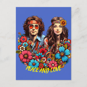 1960er Hippie Couple Blume Child Peace & Liebe art Postkarte