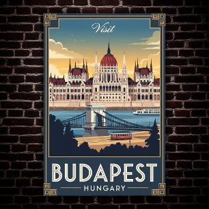 1960er Jahre Budapest, Ungarn Vintage-Reiseposter Poster