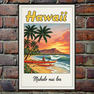 1960er Jahre Vintage-Hawaii-Reiseplakat Poster