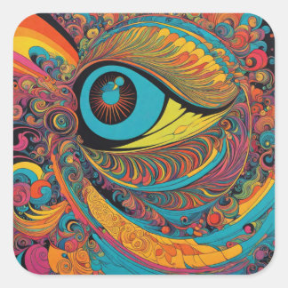 1960er Psychedelic Horror Vacui Kunstmuster Quadratischer Aufkleber