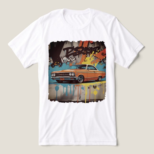 1960s Lowrider in Graffiti Fire Wall Art Style Tri-Blend Shirt (Design Vorderseite)