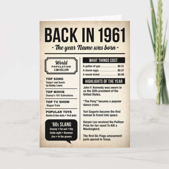 1961 Back in the Day, 65th Birthday Card Karte (Vorderseite)
