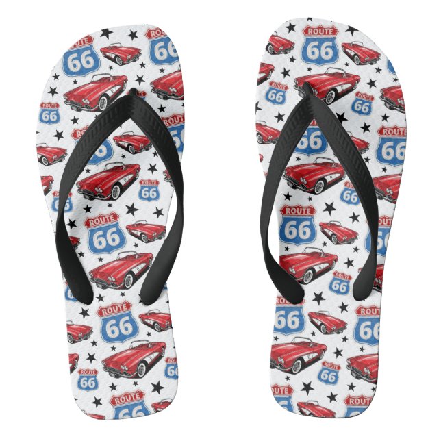 1961 C1 Red Classic Sports Car Retro Route 66 Zeic Flip Flops (Fußbett)