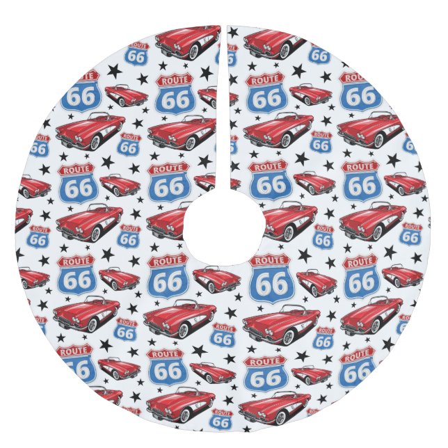 1961 C1 Red Classic Sports Car Retro Route 66 Zeic Polyester Weihnachtsbaumdecke (Vorderseite)