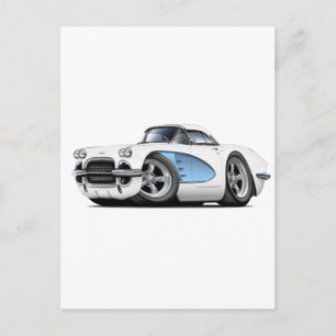 1961 Corvette White-Blue Car Postkarte