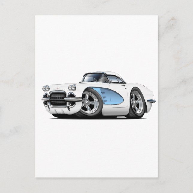 1961 Corvette White-Blue Car Postkarte (Vorderseite)