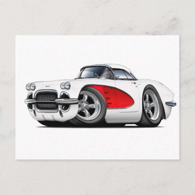 1961 Corvette White-Red Car Postkarte (Vorderseite)