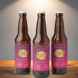 1961 geboren 65. Geburtstagsfeier rosa Bier Etiket Bierflaschenetikett