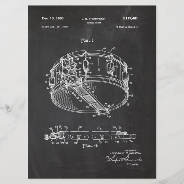 1962 Snare Drum - Patent Draw Menükarte (Vorderseite)