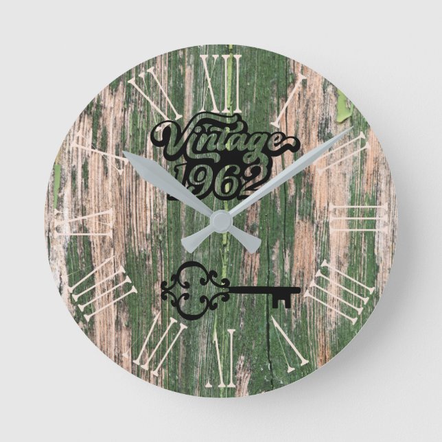 1962 Vintages altes Holz Runduhr Runde Wanduhr (Vorderseite)