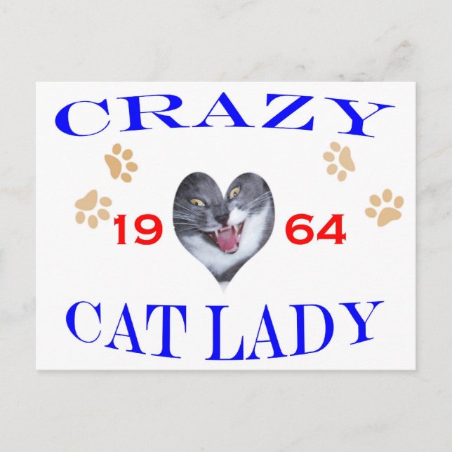 1964 Crazy Cat Lady Postkarte (Vorderseite)