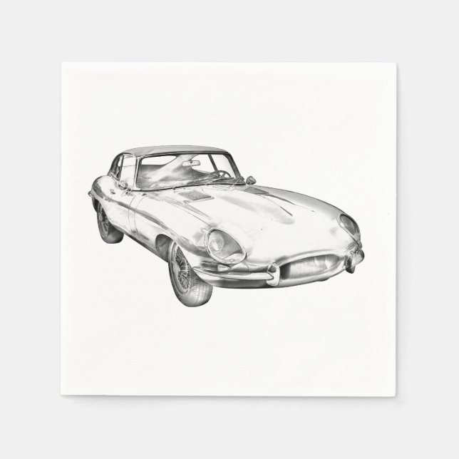 1964 Jaguar XKE Antique Sports Car Illustration Serviette (Vorderseite)
