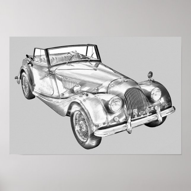 1964 Morgan Plus 4 Sportwagen Illustration Poster (Vorne)