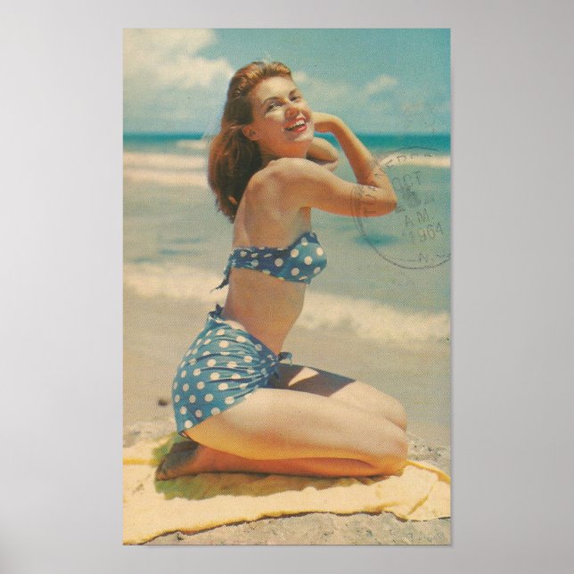 1964 Postcard pinup girl ~ Beach Scene Poster (Vorne)