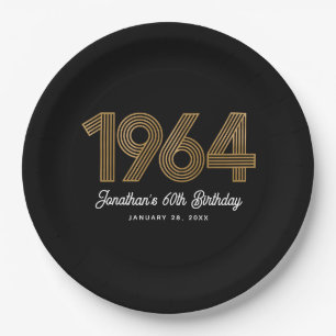 1964 Schwarz Faux Gold 60. Geburtstag Pappteller