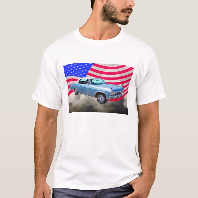 1965 Chevy Impala 327 mit amerikanischer Flagge T-Shirt (Vorderseite)