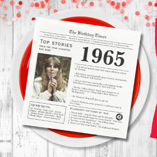 1965 Zeitung zum Geburtstag Trivia Serviette