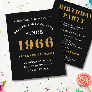 1966 Budget 60th Birthday Invitation Black Gold Flyer