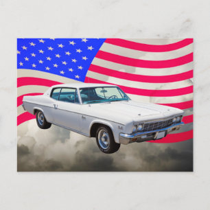 1966 Chevrolet Caprice mit amerikanischer Flagge Postkarte