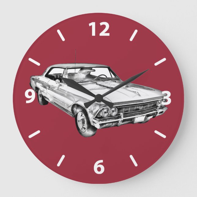 1966 Chevy Chevelle SS 396 Illustration Große Wanduhr (Vorderseite)